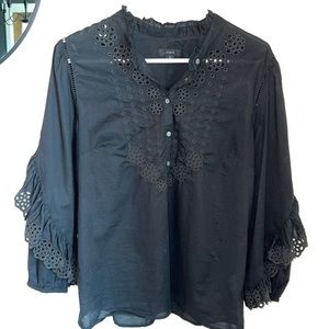 J Crew womens Eyelet long sleeve top in black